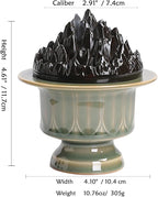 Ceramic Incense Burner with Lid of Mountain Shape,Incense Cone Holder for Coil Incense and Powder Incense,Mediation Gift,Room Decor(Celadon)