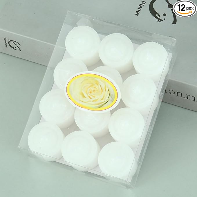 Tea Candles Round Romantic Candle Tealight Small Sweet Wedding Party 12 Pack Home 2-2.5 Hours Burn Time Votive Parties Bulk Birthday Halloween Emergency Family Dinner Hotel Ktv Bar (White)
