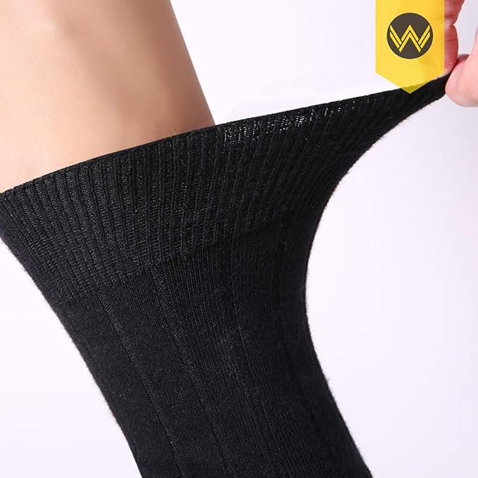 WANDER Mens Dress Socks Double Needle Rib Cotton Solid Premium Socks Lightweight Classic Business Socks 6/8 Pairs 7-12/13-15