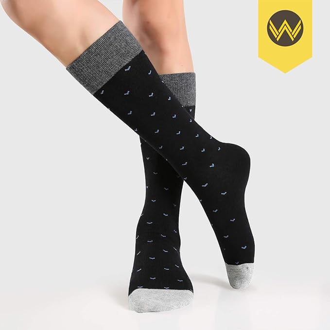WANDER Men's Dress Socks Cotton Thin Classic Lightweight Socks 6/8 Pairs Solid & Patterned Soft Breathable Socks