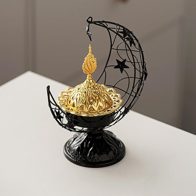 Metal Greek Incense Burner Antique Arabic Incense Censer Pot Metal Candlestick Candle Stand Incense Bowl for Aromatherapy Yoga Spa Home Decor (Black)