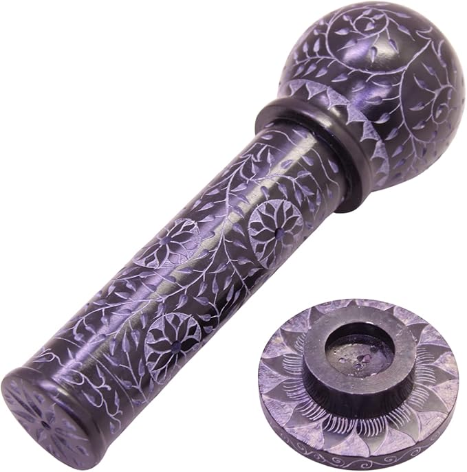 Marble Soapstone Black Incense Stick Holder | Candle Burner | Tea Light Holder - Round Incense Holder Decorative Home and Office Decor - (3 x 3 x 10 Inches)