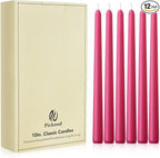 New Burning Formula Unscented Dripless 10-Inch Taper Candles Set of 12 - Hot Pink, for Wedding, Dinner - Smokeless, Long Burning - Hand Poured, Colored Tall Candlesticks - Rosa Intenso