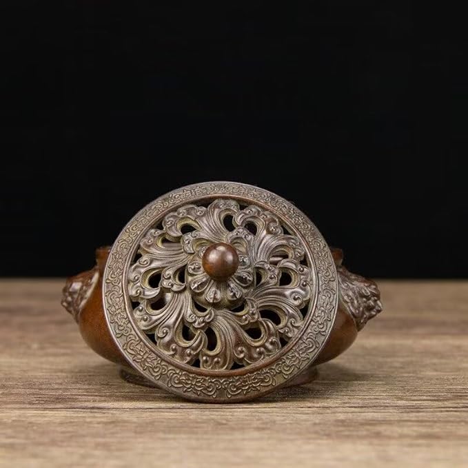 Copper Incense Burner Chinese Brass Incense Burner Kit Traditional Zen Incense Burner Antique Style Office Yoga Home Decor 4.5 * 3.7 * 3IN 1.5LB