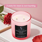 Sandalwood Rose Scented Candle, 2-Wick Luxury Soy Wax Candle, 9 oz Aromatherapy Candle Home Fragrance Candles Gift