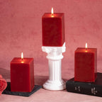KONNI Square Dark Red Pillar Candles Set of 3, 2.8 x 4 inch Unscented Pillar Candles Bulk, 30 Hours Long Burning Candles, Smokeless Dripless Large Candle for Wedding, Home Decoration, Parties, Spas