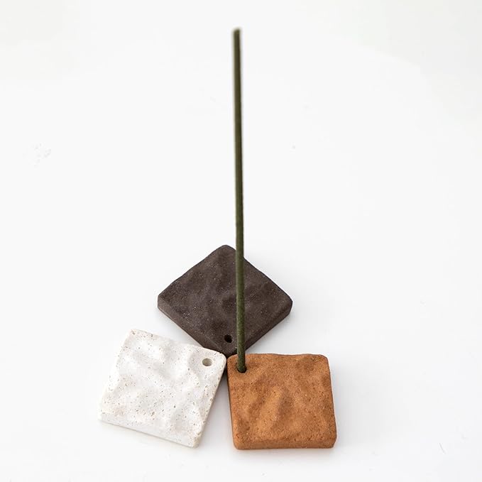 Asayu Japan Kazenami Mini Incense Holder Set – Eco-Friendly Ceramic, Set of 3 (Brown, White, Black)