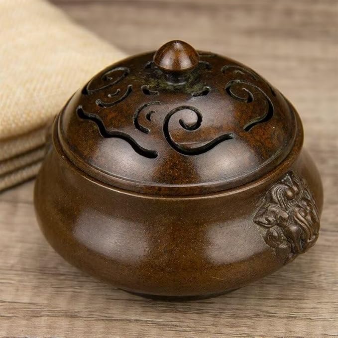 Copper Incense Burner Chinese Brass Incense Burner Kit Traditional Zen Incense Burner Antique Style Office Yoga Home Decor 4.3 * 3.9 * 3.4IN 1.3LB