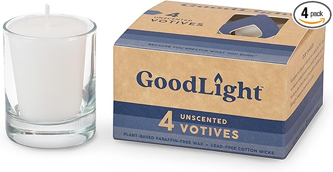 GoodLight Paraffin-Free Votive Candles, Vegan Palm Wax, Clean-Burning and All-Natural Votive White Candles | 15-Hour Burn Time (4 Unscented Votive Candles)