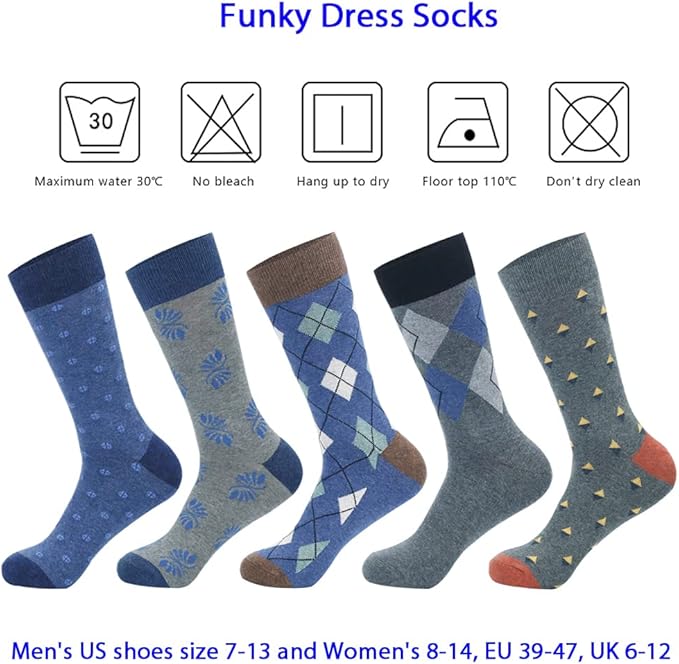 DRASEX Men's Dress Socks Funky Colorful Pattern Cotton Novelty Casual Crew Socks