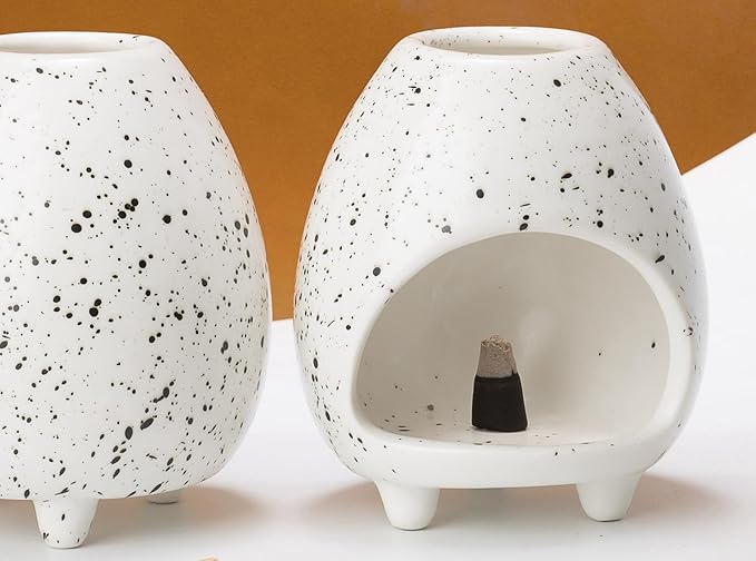 Palo Santo Holder Burner, Handcrafted Ceramic Incense Holder Burner and Ash Catcher for Palo Santo Sticks or sage Bundles, Smudge Bowl, Meditation Home Decor (Speckled White)