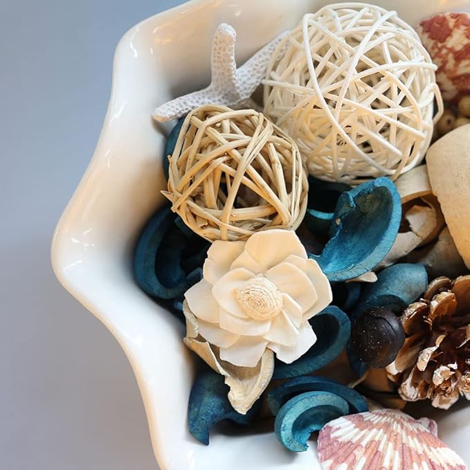 Qingbei Rina Blue Potpourri Bags,Ocean Breeze Scented Potpourri Bowl Filler Dried Flower,Home Fragrance Sachet of Petal,Coastal Seashell Decor,12oz