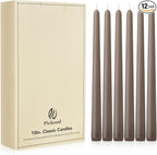 New Burning Formula Unscented Dripless 10-Inch Taper Candles Set of 12 - Taupe, for Wedding, Dinner - Smokeless, Long Burning - Hand Poured, Colored Tall Candlesticks - Topo