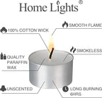 HomeLights Unscented White Tealight Candles -300 Packs, 6 to 7 Hour Burn Time Smokeless, Mini Votive Paraffin Candles with Cotton Wicks for Shabbat, Weddings, Christmas