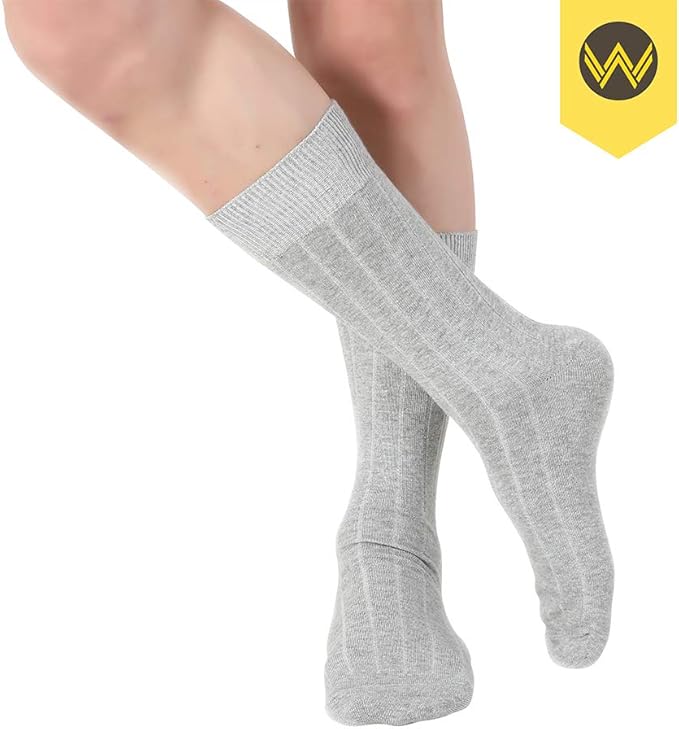WANDER Mens Dress Socks Double Needle Rib Cotton Solid Premium Socks Lightweight Classic Business Socks 6/8 Pairs 7-12/13-15