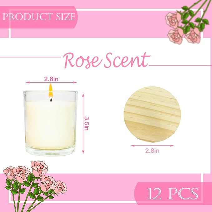 12 Pcs 6 Oz Mini Soy Candles,Rose Scented Bulk Candle Set,Aromatherapy Candle,Great Stress Relieving Scented Candles for Girls as a Gift for Birthdays, Weddings Party Favors!