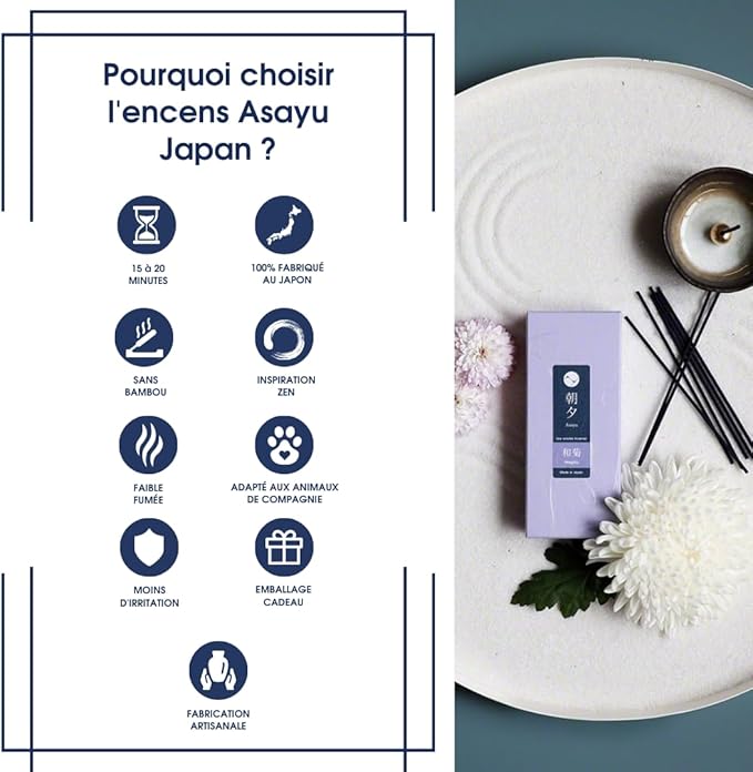 Asayu Japan 2-in-1 Low Smoke Incense Sticks Nature Set, 2 scents (Plum and Agarwood), 40gr Japanese Incense for Morning Energy & Evening Relax, Yoga, Meditation. Smokeless for Less Irritation