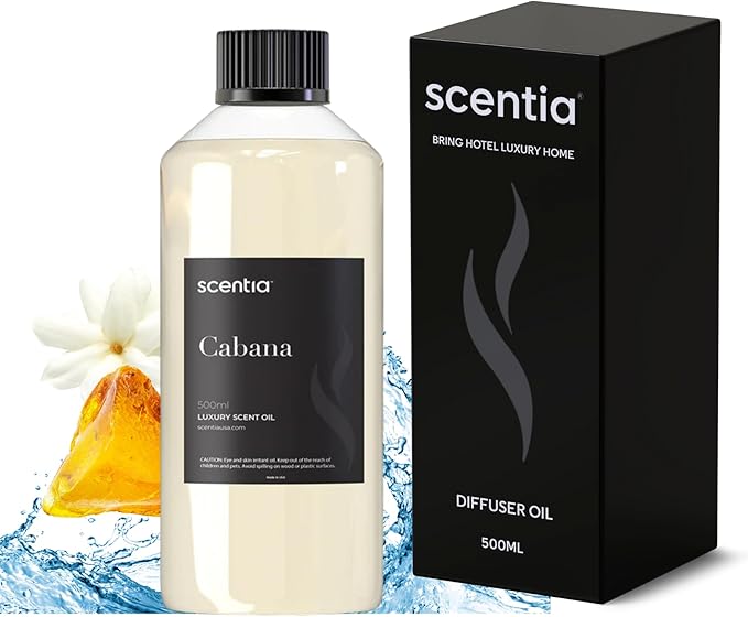 Hotel Diffuser Oil Inspired by 5-Star Hotel Scent - 500 ml 16.9 fl oz - Fragrance Oil Blend Jasmine, Bergamot & Fresh Marine Notes for Aromatherapy Diffusers and Humidifiers - Cabana