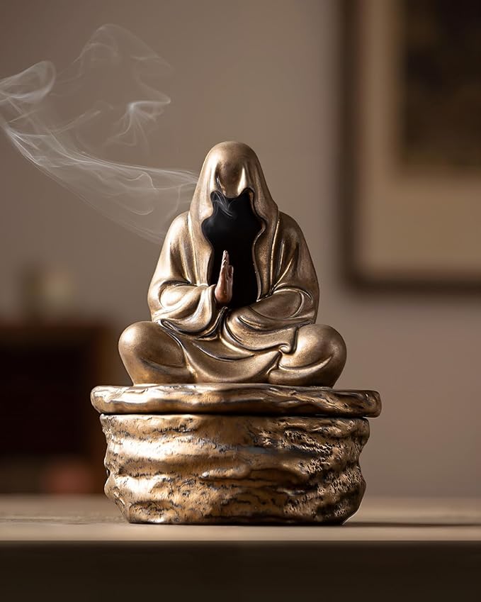 Ceramic Incense Burner for Cone & Coil – Faceless Buddha Statue for Protection & Zen Meditation, Home Decor to Ward Off Negativity