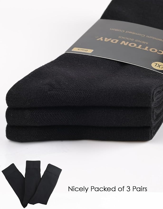 COTTON DAY Men's Premium Soft Combed Cotton Trouser Dress Socks Seamless Toe Black Navy Blue Striped