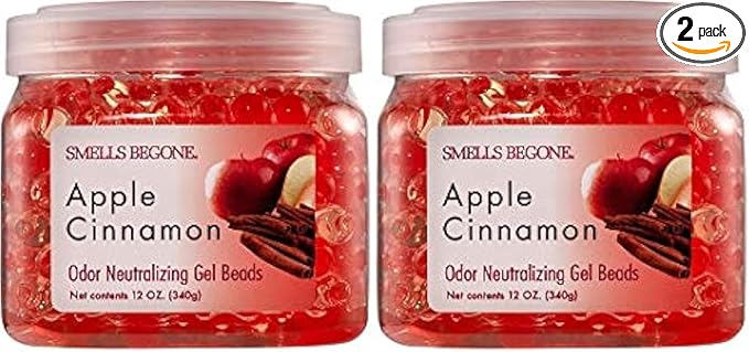 SMELLS BEGONE Odor Eliminator Gel Beads - 12 oz, Pack of 2 - Eliminates Odor in Bathrooms, Cars, Boats, RVs & Pet Areas - Air Freshener - Made with Essential Oils - Apple Cinnamon Scent