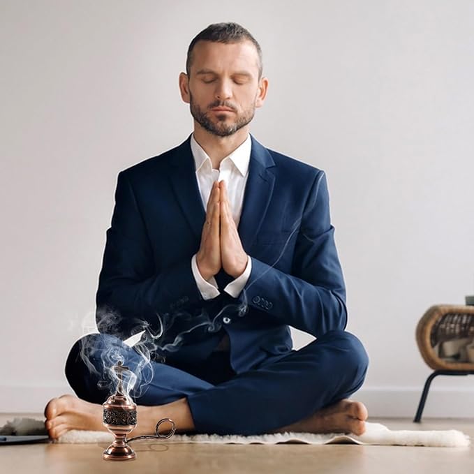 Yawlsow Incense Burner, Frankincense Charcoal Incense Stand, Bakhoor Incense Burner Holder, Ideal for Aromatherapy, Yoga and Spa, Home and Christian Church Censer, (Red Copper)