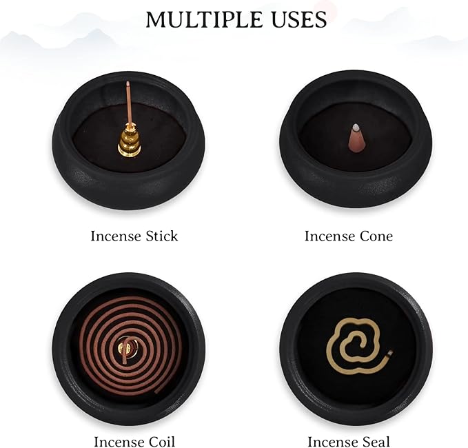 Coil Incense Burner， Ceramic Cone Incense Burner Holder Suitable for Incense/Cone/Coil/Stick, Sage, Mosquito Incense, and Charcoal. Incense Holder+Fireproof Cotton Inside.