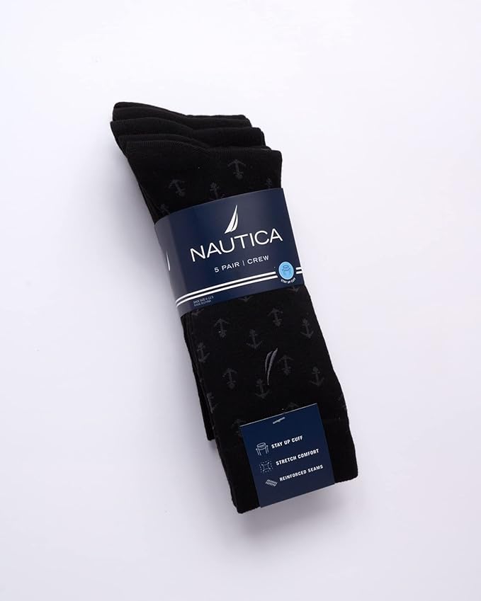 Nautica Mens Dress Socks - 5 Pack Breathable Comfort Stretch Crew-Length Work Socks for Men for Business Formal Wear (6-12.5)