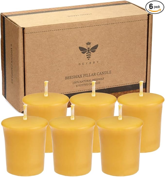 Pure Beeswax Votive Candles-6 Pack Natural Votives Set for Home Room Decor Party Wedding Spa Gift,12 Hours Burn
