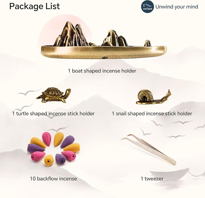 wellsee Incense Holder - Insence Cone Holder Waterfall Backflow Incense Burner with Sticks Holder & Cones, Tweezers