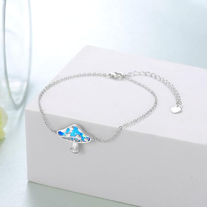 TYSO Mushroom Bracelet 925 Sterling Silver White/Pink/Blue Opal Mushroom Bracelet Jewelry Gift for Women