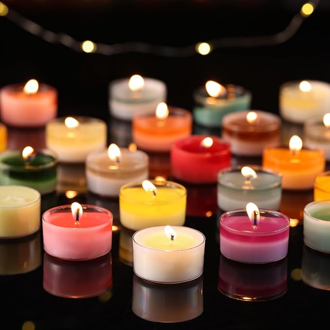 Scented Tea Lights Candles, Coconut Shoreline, 48 Pack – White Scented Tealight Candles – 100% Palm Wax, 6 Hour Burn Aromatherapy Tea Light Votive Candle for Spa Gift Sets, Relaxation, Bath