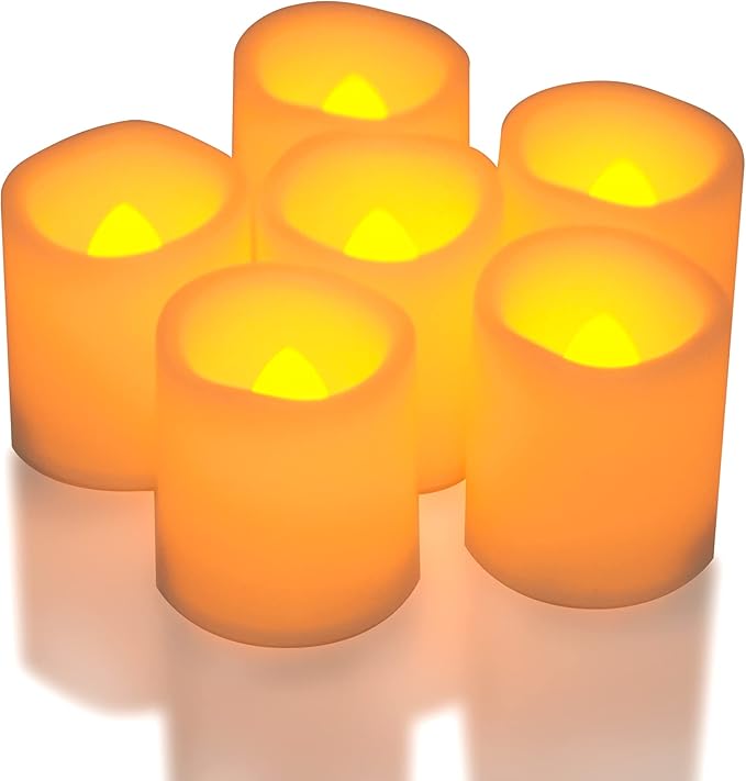 CANDLE CHOICE Battery Operated Flameless Votive Candles with Timer, Small Timing LED Candle Lights with Automatic Built-in Daily Cycle Timer, 6-Hour on 18-Hour Off, Pack of 6, Batteries Included