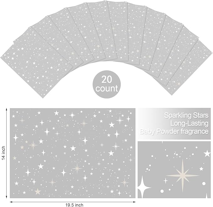 Eersida 20 Sheets 14 x 19.5 Inch Scented Drawer Liners for Dresser Non Adhesive Fragrant Drawer Liners Paper for Bedroom Kitchen Cabinet Home Shelf Closet(Star)