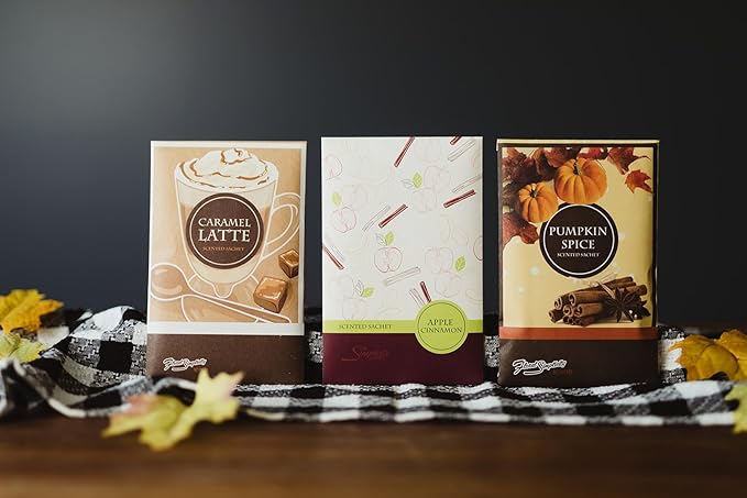 Simplicity Scents Sachets Fall Favorites Bundle 3 Caramel Latte, 3 Pumpkin Spice, 3 Apple Cinnamon - 9 Pack - Made in USA, ECO-Friendly Home Fragrance