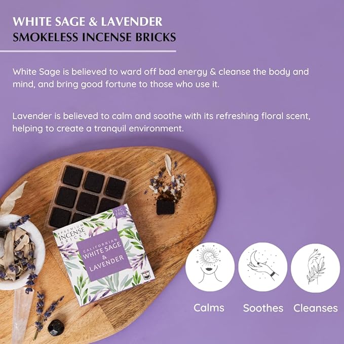 White Sage and Lavender Incense Bricks by Aromafume | 3x9 Bricks | Sage Incense for Cleansing Negative Energy & Protection | Sage for Smokeless Smudging & Spiritual Cleansing | Refill Pack