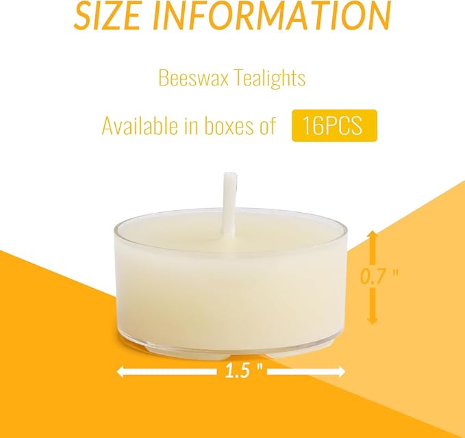 Ivory Natural Beeswax Tealight Candles,4 Hour Extended Burn Time,Dripless & Smokeless Beeswax Candles (16 Packs)