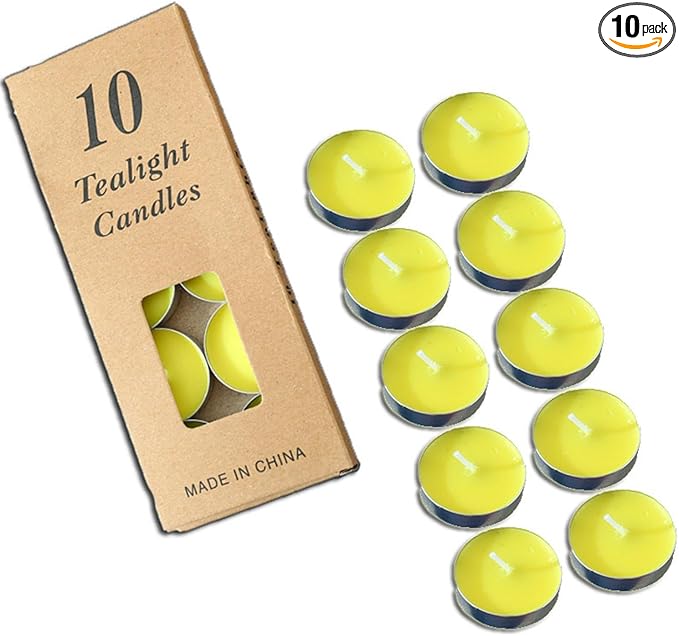 Tea Candles Wedding 10 Pack Party and Home Decoration Votive Parties Tealight Small Wishing Bulk with 1.5-2 Hours Extended Burn Time Mini for Birthday Emergency Family (Yellow)