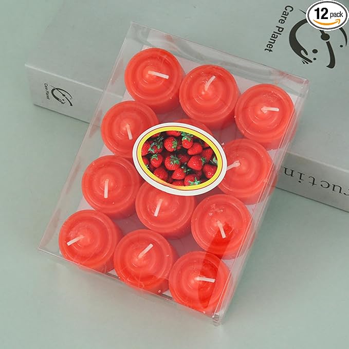 Tea Candles Round Romantic Candle Tealight Small Sweet Wedding Party 12 Pack Home 2-2.5 Hours Burn Time Votive Parties Bulk Birthday Halloween Emergency Family Dinner Hotel Ktv Bar (Red)
