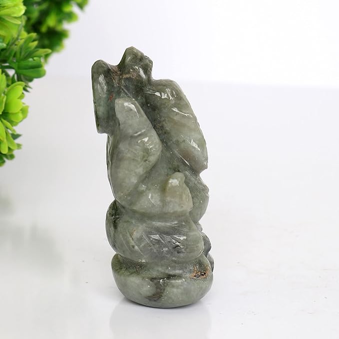 REAL-GEMS Labrodroite Lord Ganesha Idol Sculpture Statue Hand Carved Decorative Healing Reiki Gemstone Figurines Crafts Approximately 207 Ct.