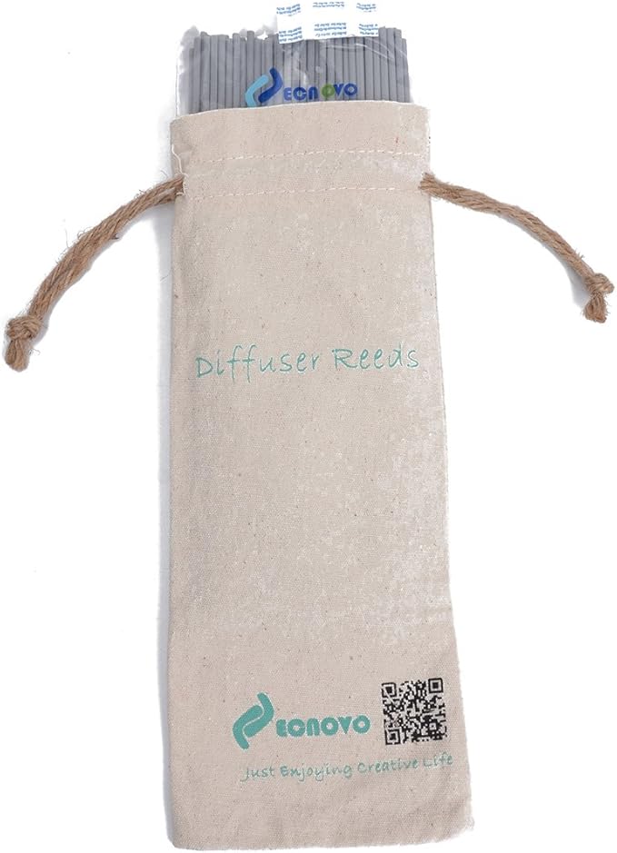 Resafy Reed Diffuser Sticks, Jecnovo Pack of 100 Fiber Sticks with Handmade Linen Bag, Safe and Non-Toxic, 9 Inches Long 3mm Diameter Aromatherapy Diffusers for Home, Spa and Office(Grey)