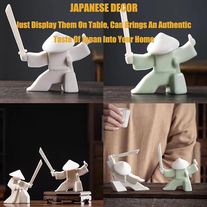 EAEMDY Samurai Figure Figurine Japanese Warrior Statue Decor for Table Room, Incense Holder for Stick Burner Incense Stick Holder, Kongfu Tea Pet Decoration (4.White B+Green B)