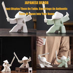 EAEMDY Samurai Figure Figurine Japanese Warrior Statue Decor for Table Room, Incense Holder for Stick Burner Incense Stick Holder, Kongfu Tea Pet Decoration (4.White B+Green B)
