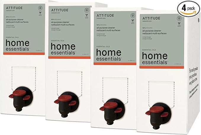 ATTITUDE Multi-Purpose Cleaner with Essential Oils, EWG Verified, Plant and Mineral-Based Ingredients, Vegan Household Products, Bulk Refill, Orange and Sage, 67.6 Fl Oz (Pack of 4)