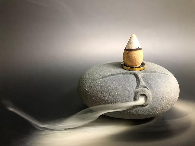 Handmade River Stone Backflow Incense Burner - Natural Pebble Aromatherapy Diffuser for Home Decor, Meditation & Relaxation (Unique Design, Each Piece Varies)