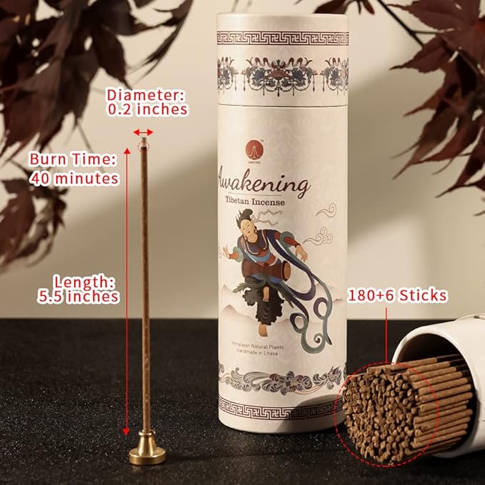 Tibetan Incense Stiks - Himalayas Natural Organic Incense - Including 180 Sticks and 1 Brass Incense Holder Long Time Lasting for Meditation, Yoga, Reiki, Aromatherapy Energy Cleansing
