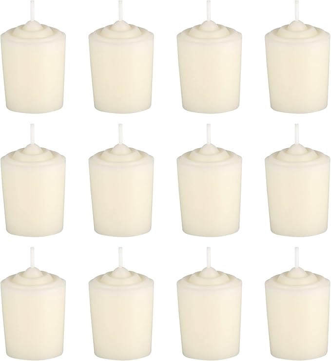 Mega Candles 12 pcs Unscented Ivory Votive Candles, Hand Poured Wax Candle 15 Hours 1.5 Inch x 2.25 Inch, Home Décor, Wedding Receptions, Centerpieces, Occasions, Events, Meditations, Holders