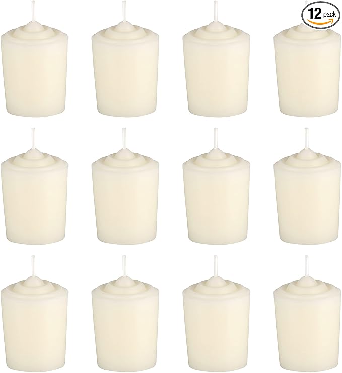 Mega Candles 12 pcs Unscented Ivory Votive Candles, Hand Poured Wax Candle 15 Hours 1.5 Inch x 2.25 Inch, Home Décor, Wedding Receptions, Centerpieces, Occasions, Events, Festivities, Meditations