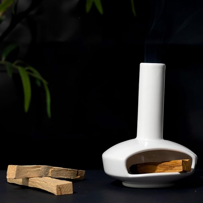 Cute Ceramic Palo Santo Holder – Handcrafted Modern Incense Cone Burning Stand – Adorable Smudge Bowl for Yoga Aromatherapy & Meditation for Home Decor – Unique Chimney Design