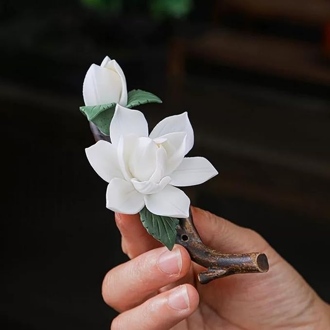 Handmade Ceramic Incense Holder for Home,Perfect Yoga Meditation Accessory, Elegant Home Office Decor for Women, Unique Gift for Her (Floral Design)